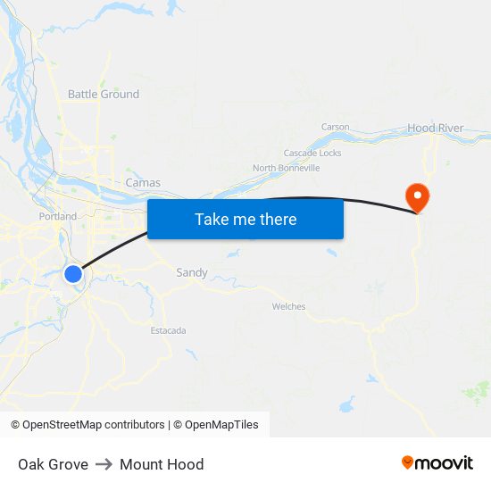 Oak Grove to Mount Hood map