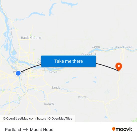 Portland to Mount Hood map