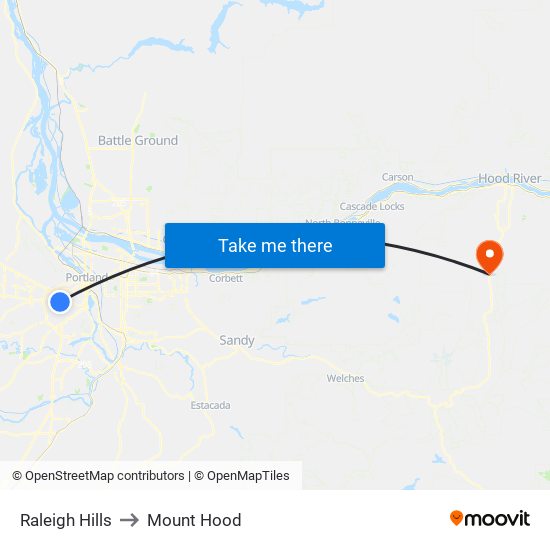 Raleigh Hills to Mount Hood map