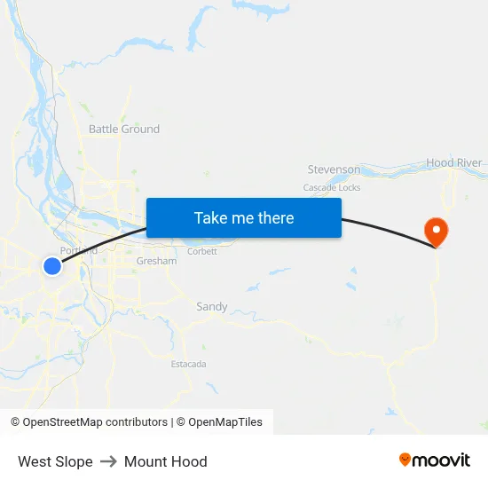 West Slope to Mount Hood map