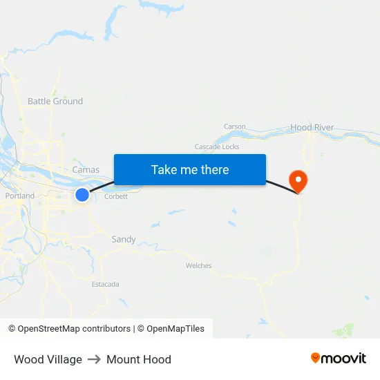 Wood Village to Mount Hood map