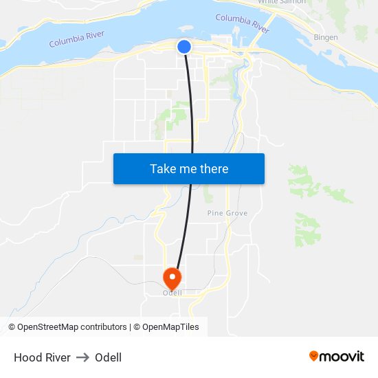 Hood River to Odell map