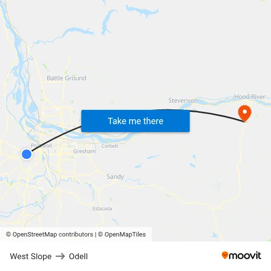 West Slope to Odell map