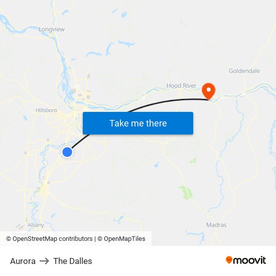 Aurora to The Dalles map