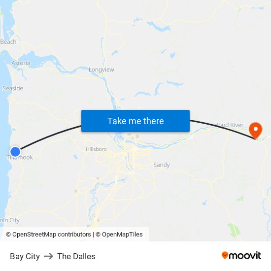 Bay City to The Dalles map