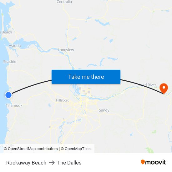 Rockaway Beach to The Dalles map