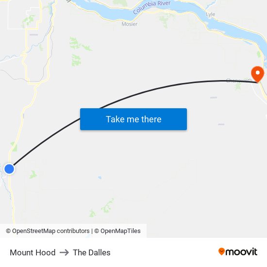 Mount Hood to The Dalles map