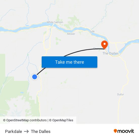 Parkdale to The Dalles map
