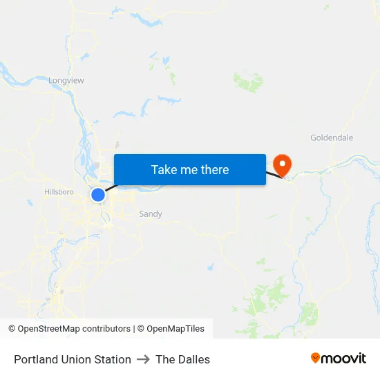Portland Union Station to The Dalles map