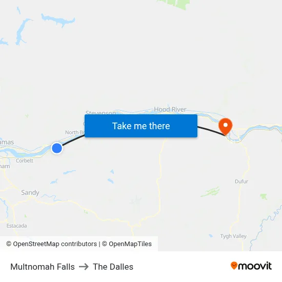 Multnomah Falls to The Dalles map