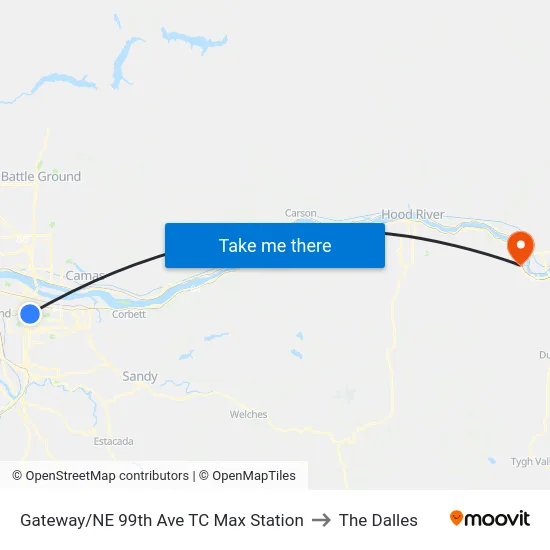 Gateway/NE 99th Ave TC Max Station to The Dalles map
