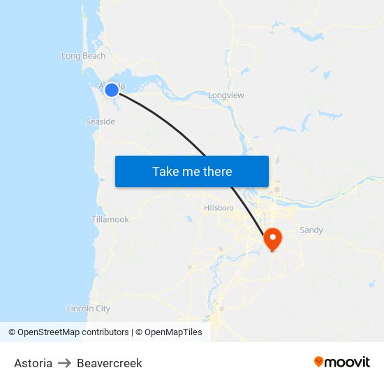 Astoria to Beavercreek map