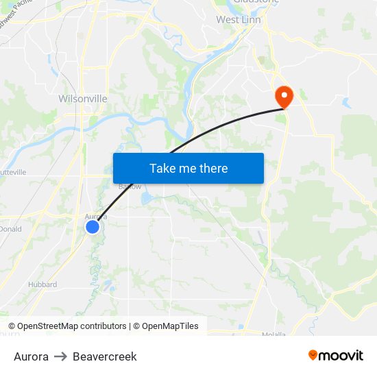 Aurora to Beavercreek map