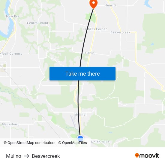 Mulino to Beavercreek map