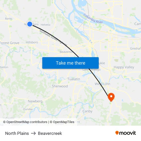 North Plains to Beavercreek map