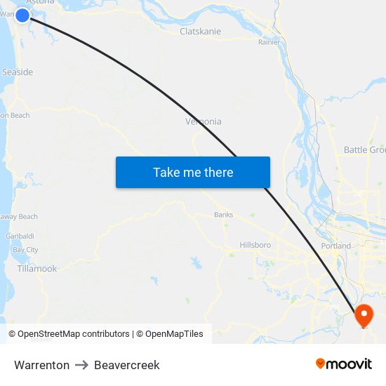 Warrenton to Beavercreek map