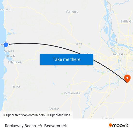 Rockaway Beach to Beavercreek map