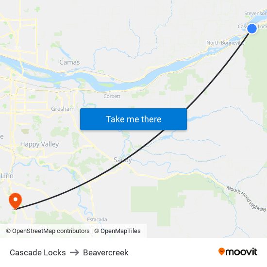 Cascade Locks to Beavercreek map