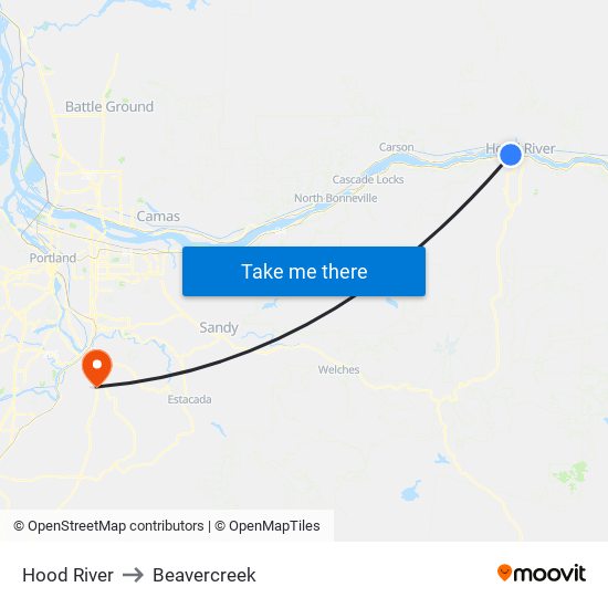 Hood River to Beavercreek map