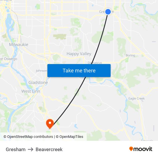 Gresham to Beavercreek map