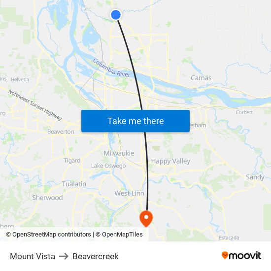 Mount Vista to Beavercreek map
