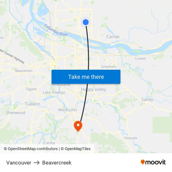 Vancouver to Beavercreek map