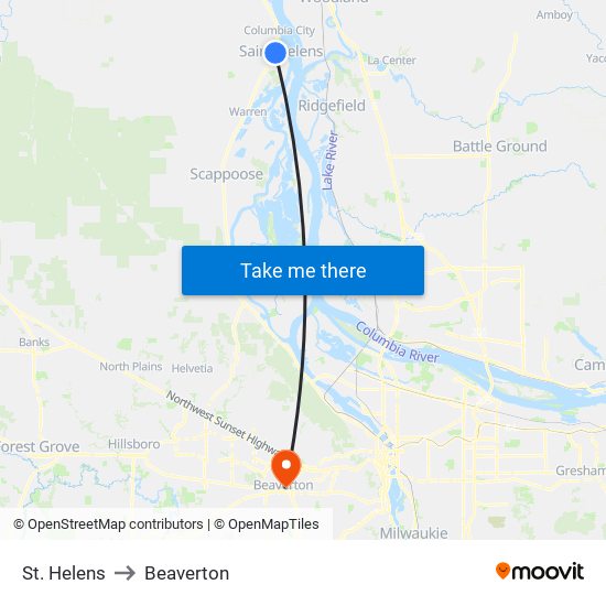St. Helens to Beaverton map