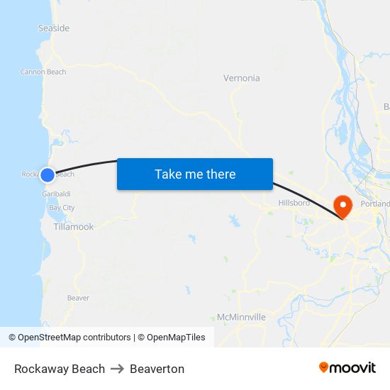 Rockaway Beach to Beaverton map