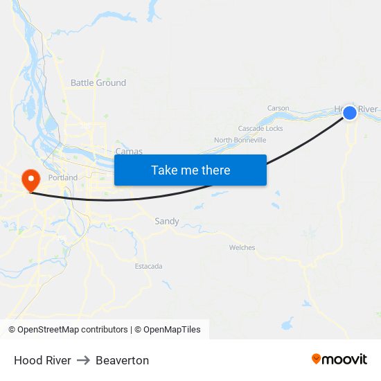 Hood River to Beaverton map
