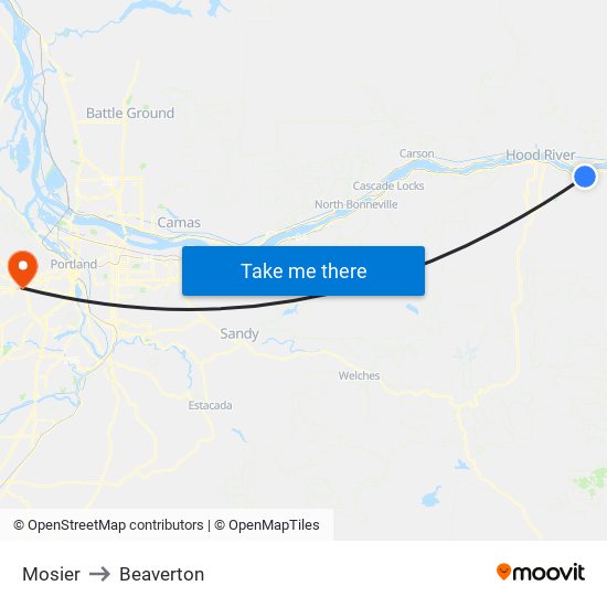Mosier to Beaverton map