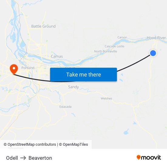 Odell to Beaverton map