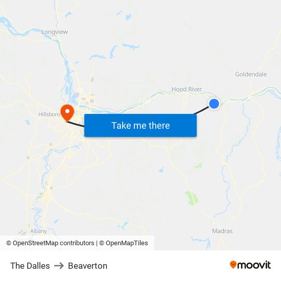 The Dalles to Beaverton map