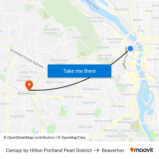 Canopy by Hilton Portland Pearl District to Beaverton map