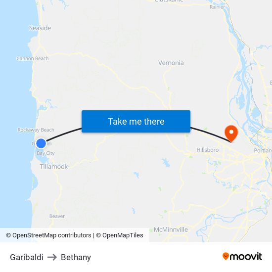 Garibaldi to Bethany map