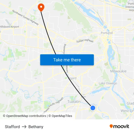 Stafford to Bethany map