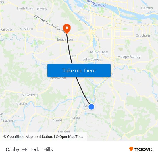 Canby to Cedar Hills map