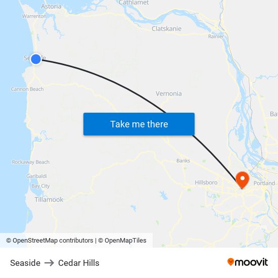 Seaside to Cedar Hills map