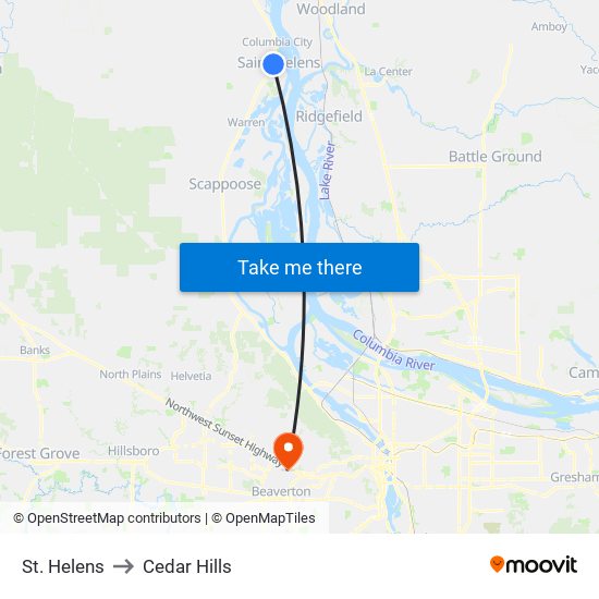 St. Helens to Cedar Hills map
