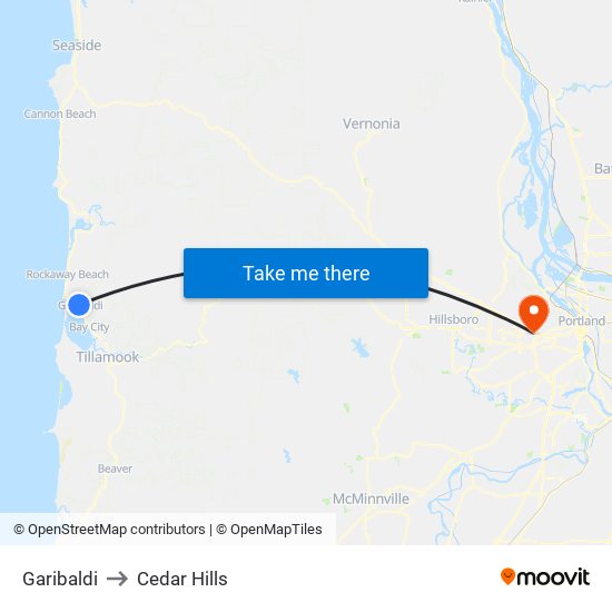 Garibaldi to Cedar Hills map