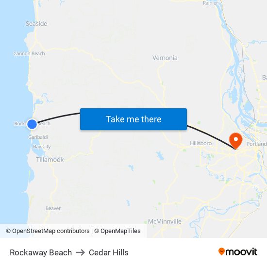Rockaway Beach to Cedar Hills map