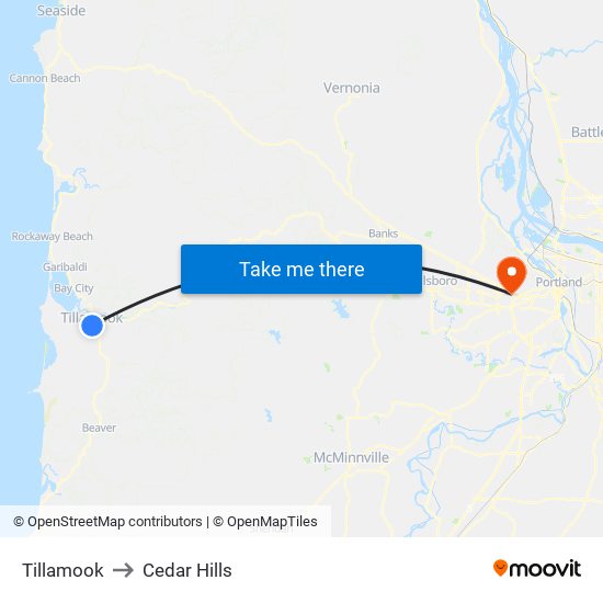 Tillamook to Cedar Hills map