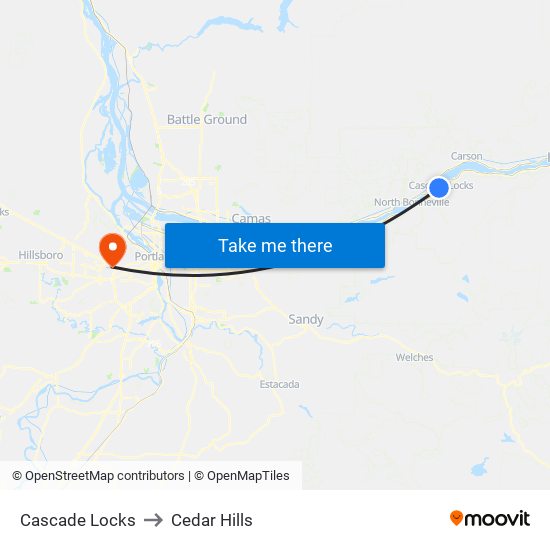 Cascade Locks to Cedar Hills map
