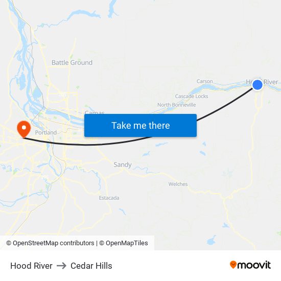 Hood River to Cedar Hills map