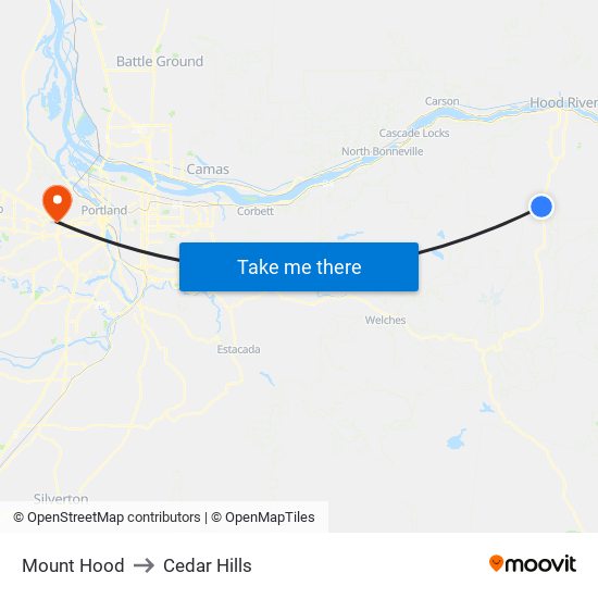 Mount Hood to Cedar Hills map