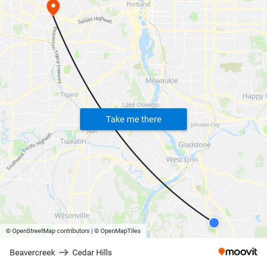 Beavercreek to Cedar Hills map