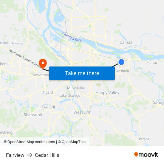 Fairview to Cedar Hills map