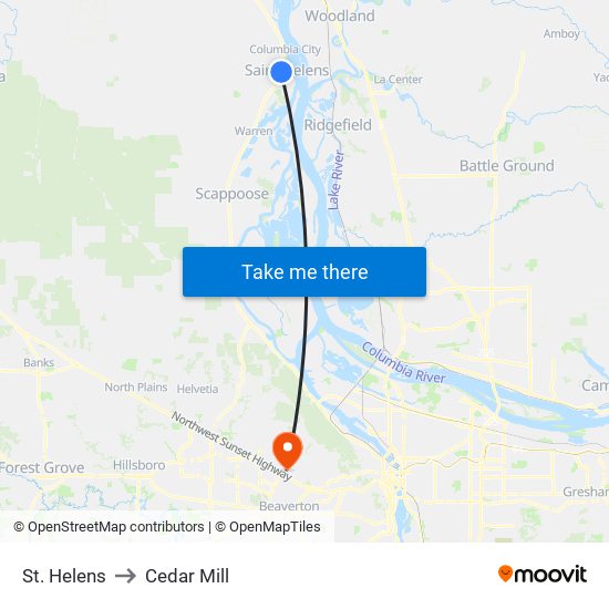 St. Helens to Cedar Mill map