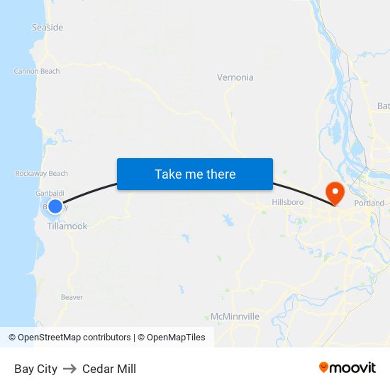 Bay City to Cedar Mill map