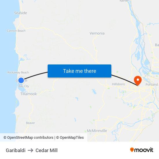 Garibaldi to Cedar Mill map