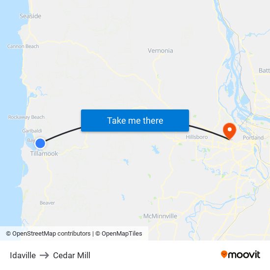 Idaville to Cedar Mill map